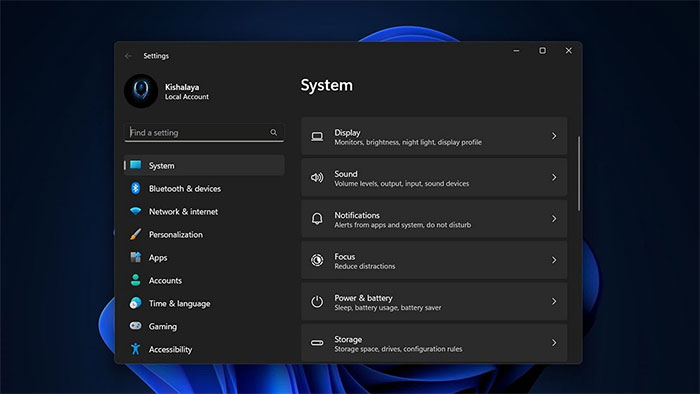 Giao diện của ứng dụng Settings trong Windows.